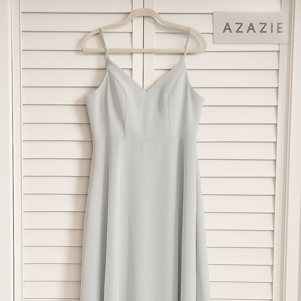Azazie Light Ice Blue Midi Dress with Spaghetti Straps And Slit Size 14